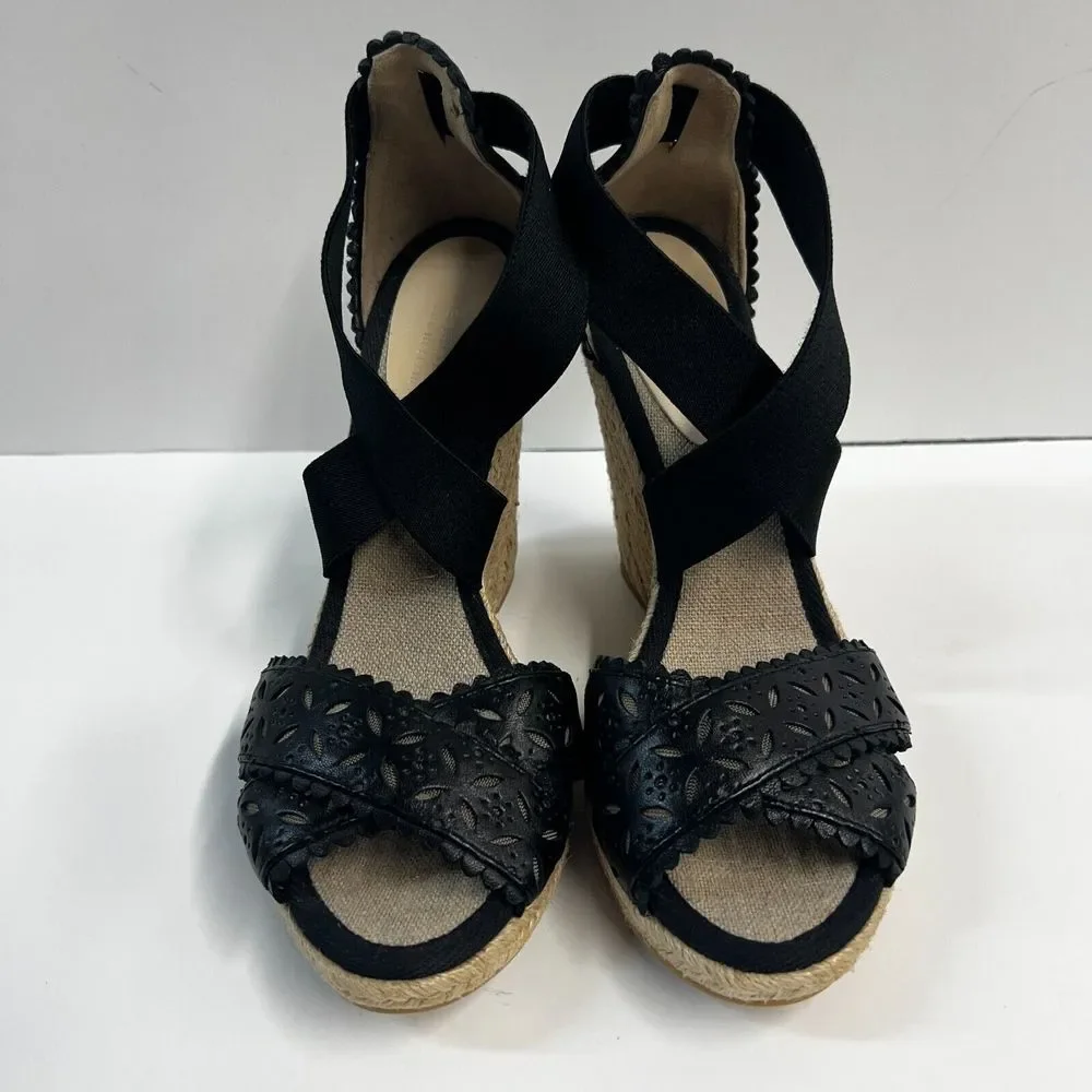 CLUB MONACO Llullo Wedge Sandals Espadrilles Size‎ 40 Black Leather NWOB